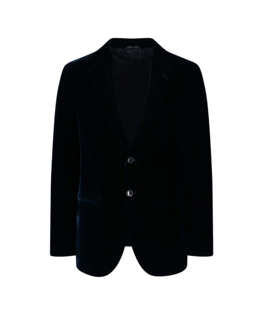 Giorgio Armani Dark Blue Double-breasted Blazer In Black