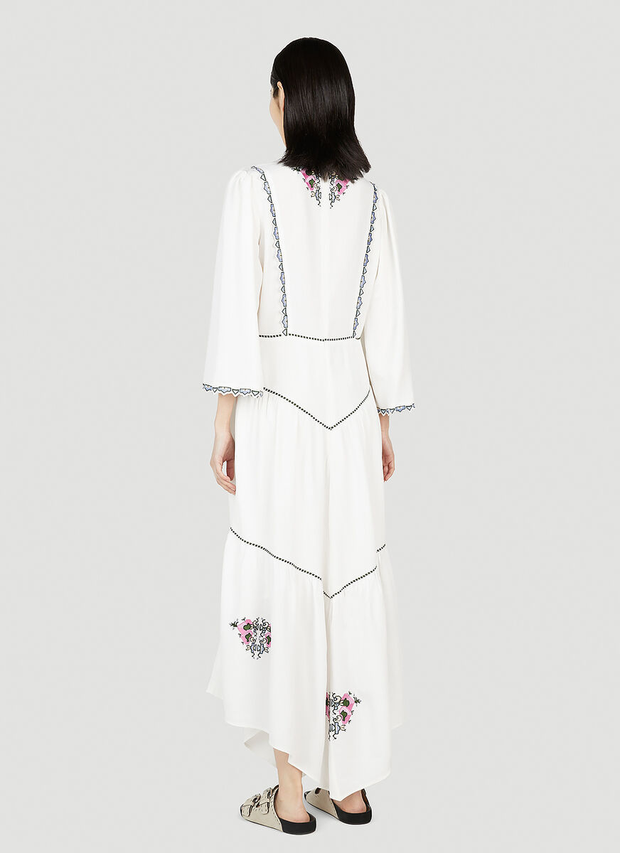 Shop Isabel Marant Embroidered Tiered Midi Dress In White