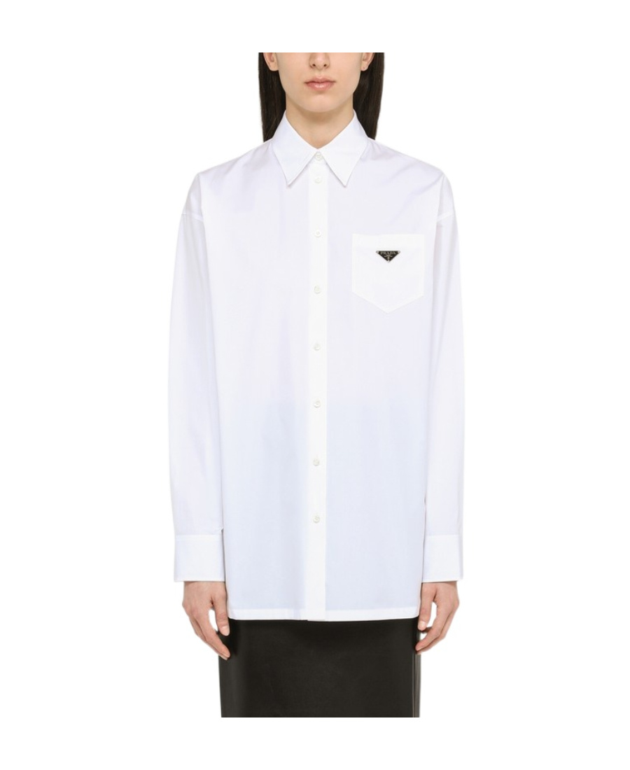 Prada Womens White Logo-plaque Long-sleeve Cotton Shirt In White