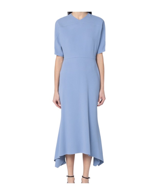 Victoria Beckham Womens Flared Short-sleeves Stretch-woven Blend Midi Dress Bluebell In Blue