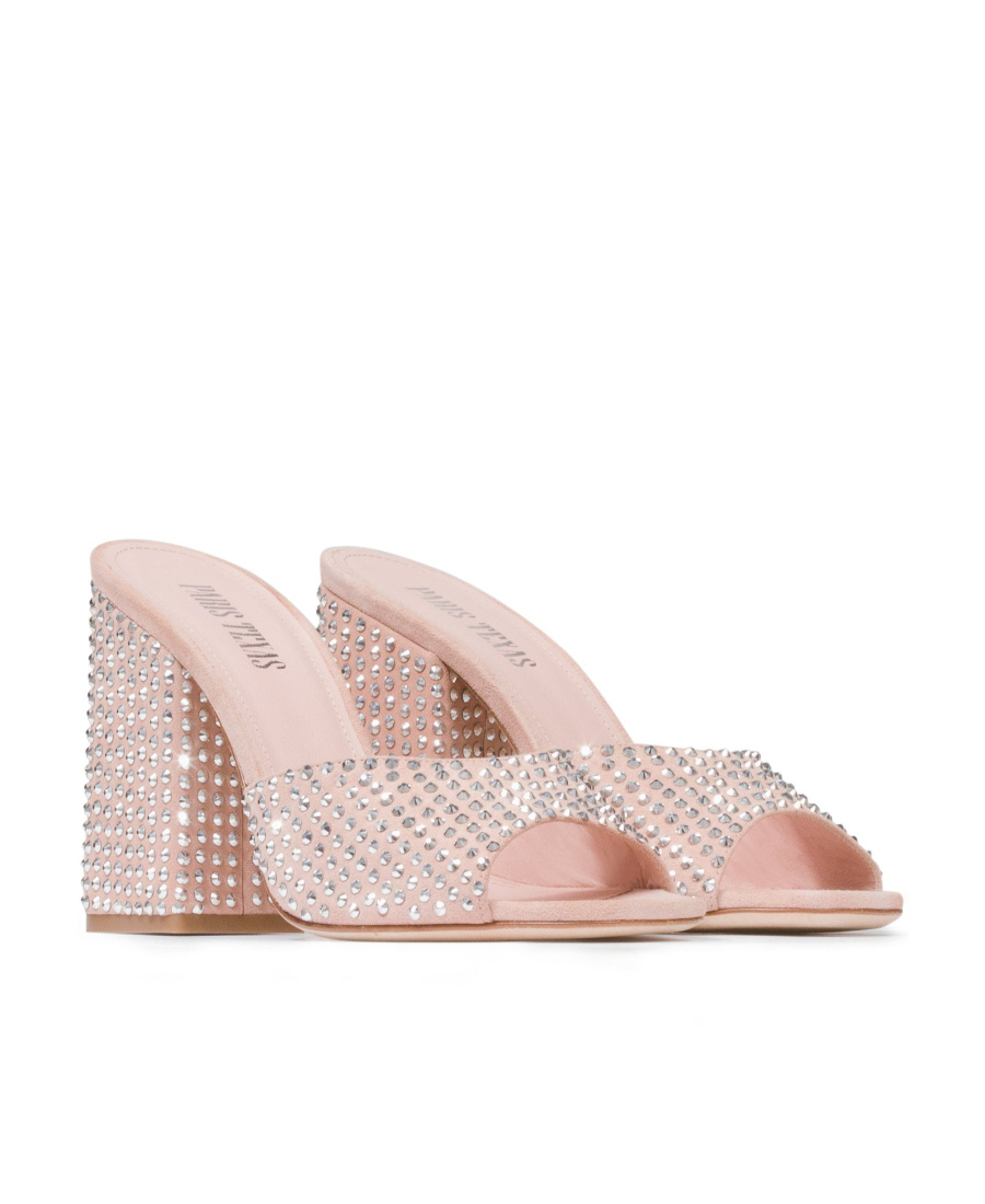 Paris Texas Mule Holly Anja Suede And Crystal Block Heel Mules In Nude