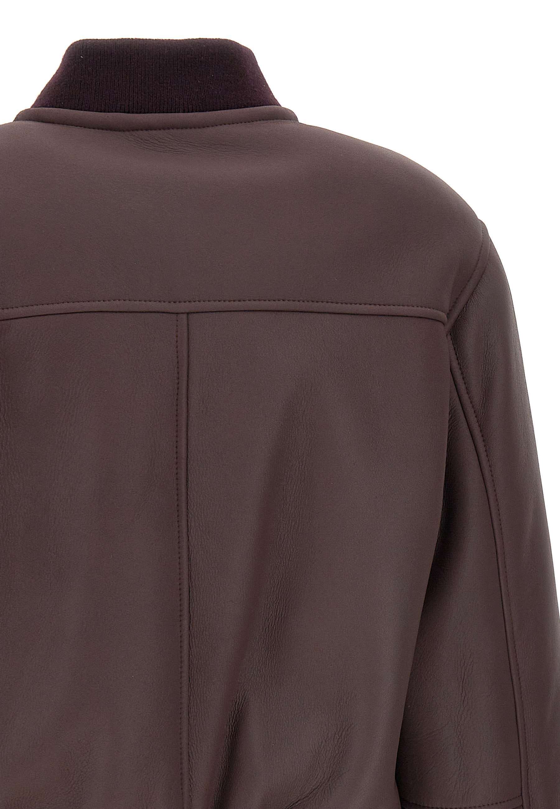 Eleventy Zip-up Sheepskin Bomber Jacket In Brown