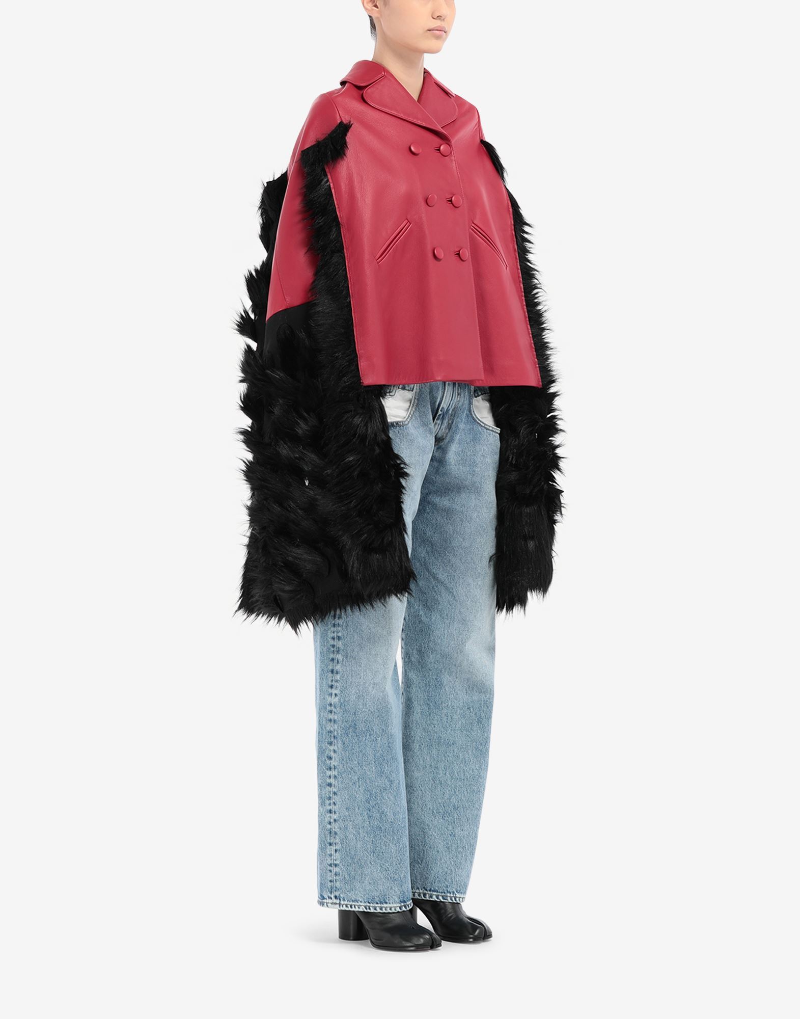 Maison Margiela Mantella In Pelle Profilata In Ecopelliccia Jacket In Red