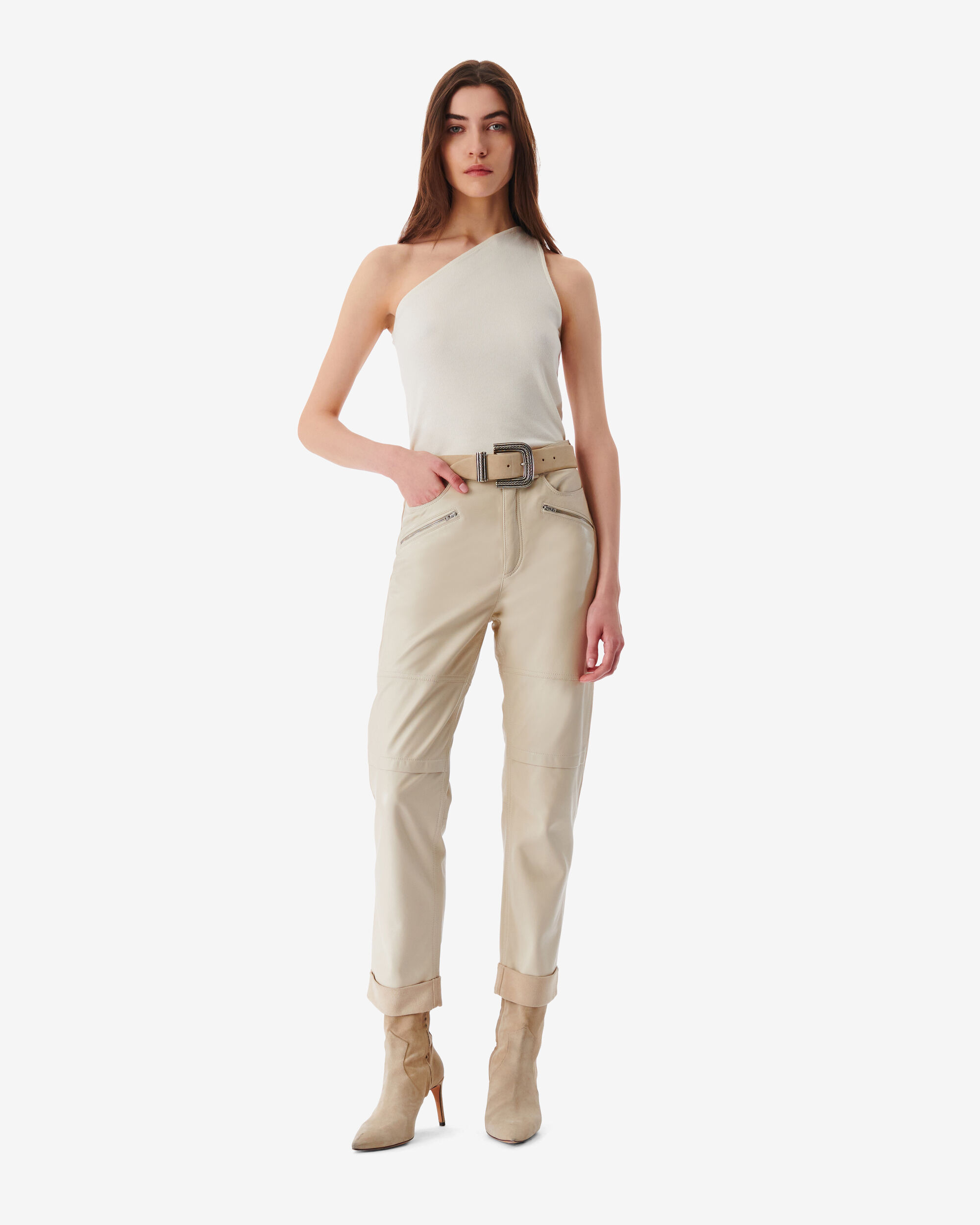 Shop Iro Aysel Leather Cropped Trousers