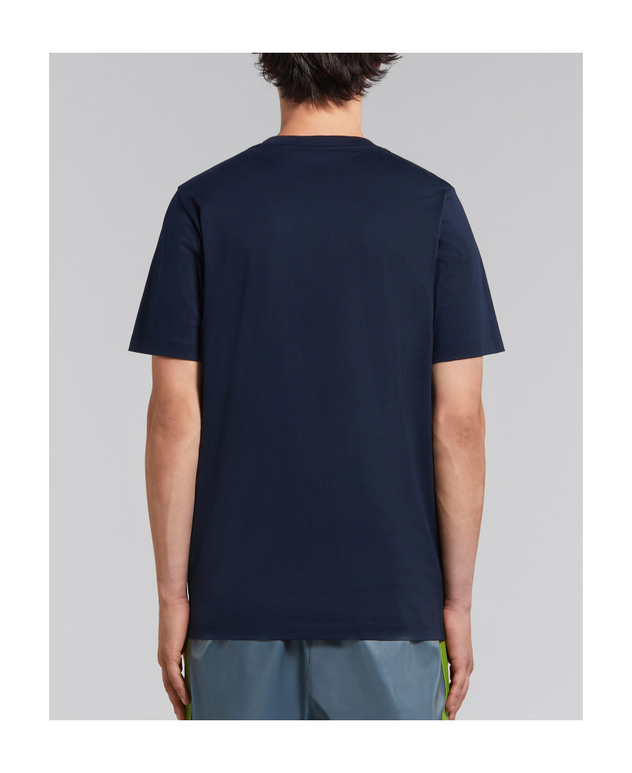 Marni Floral Logo Print Cotton Jersey T-shirt In Blue