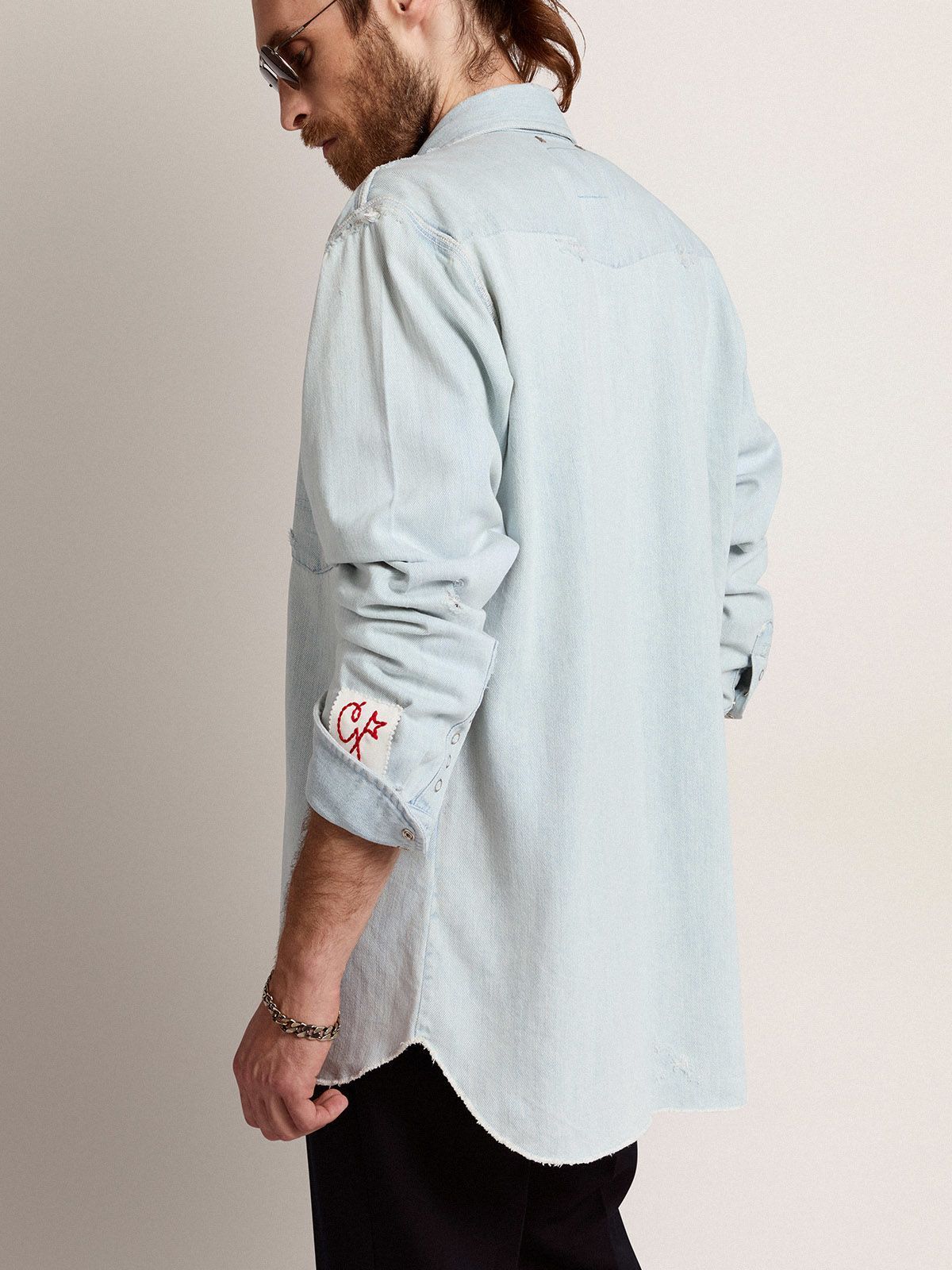 Golden Goose Golden Collection Bleached Denim Shirt In Gray