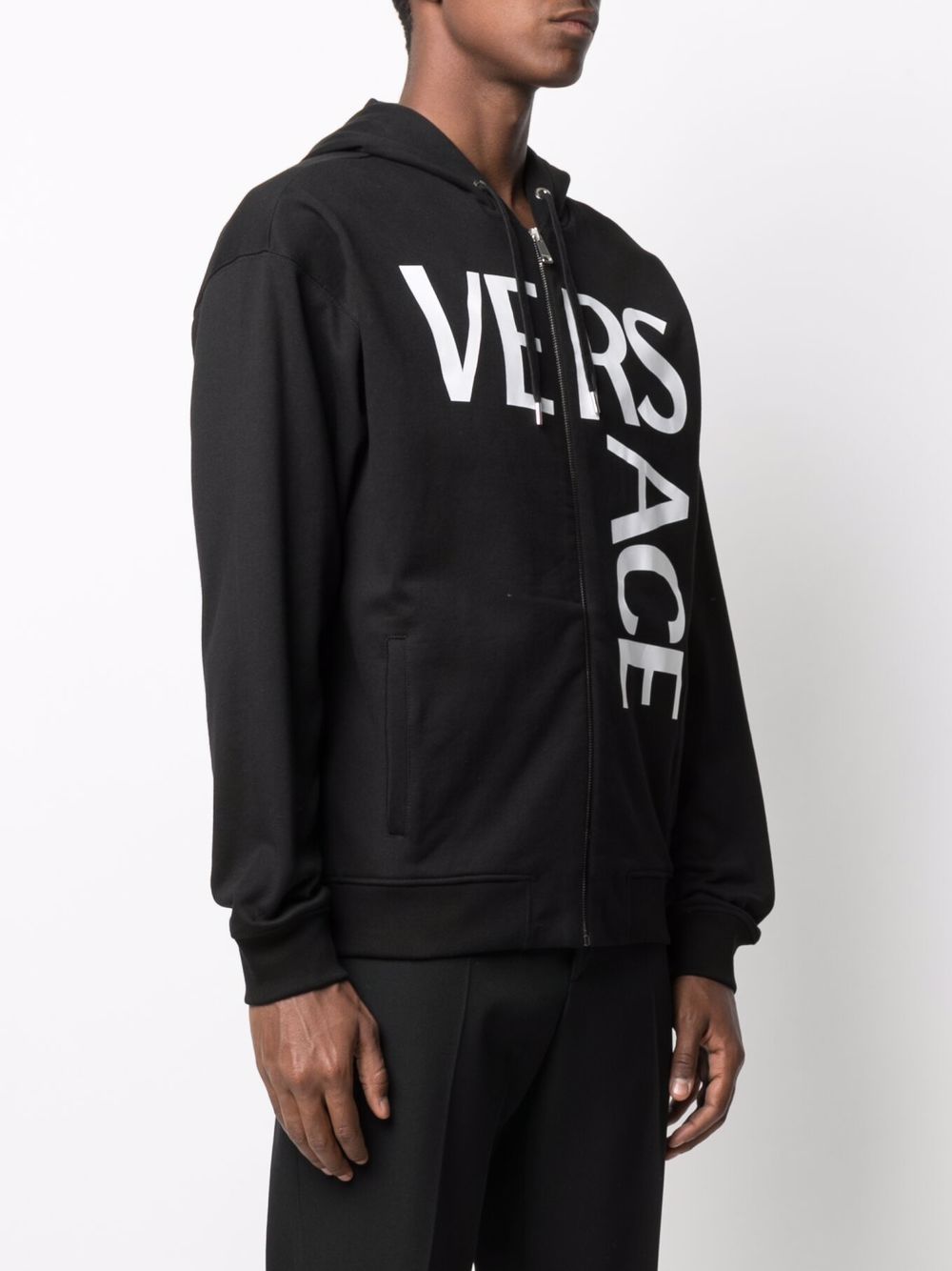 VERSACE LOGO-PRINT ZIP-UP HOODIE 