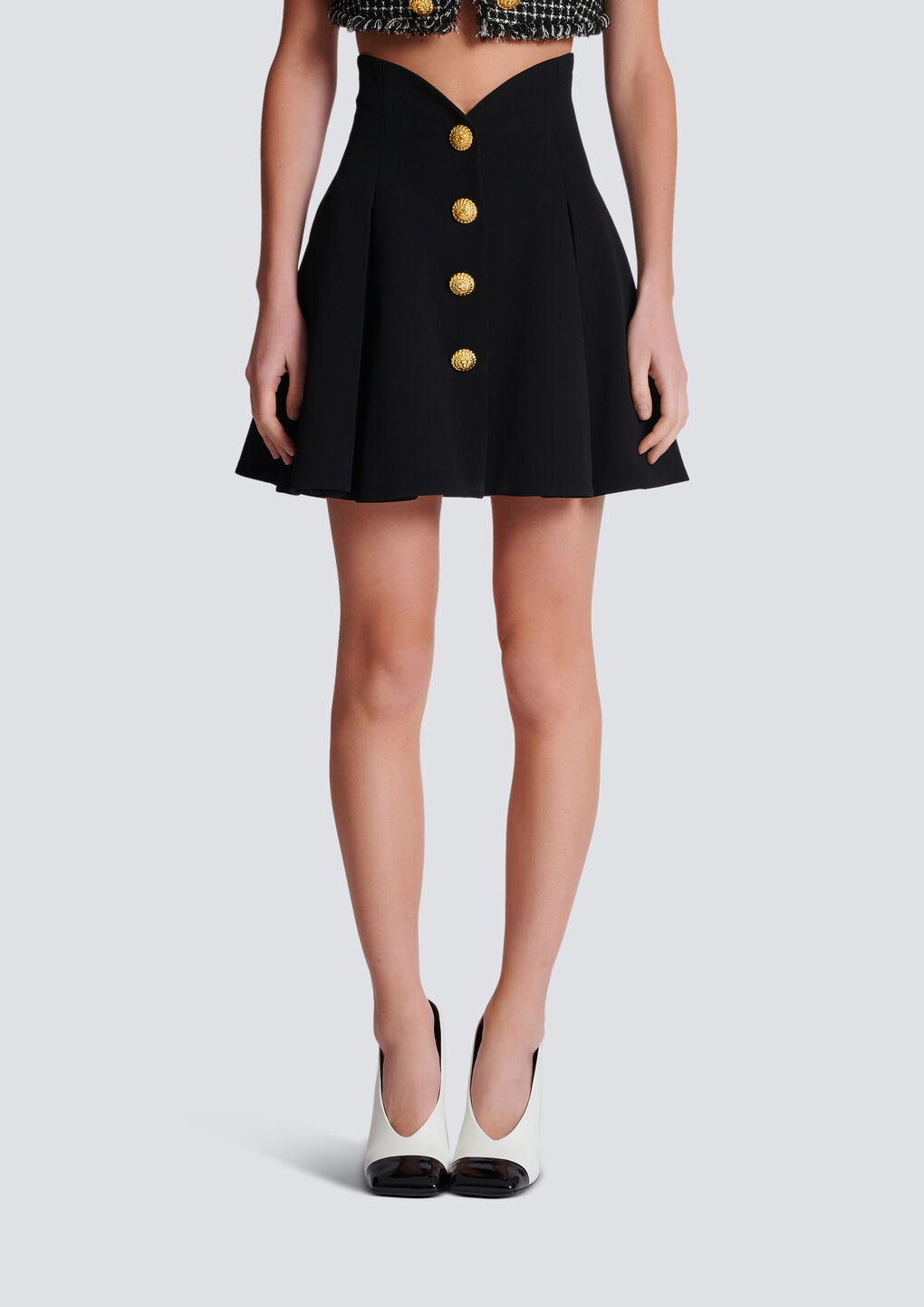 Balmain Pleated A-line Miniskirt In Black