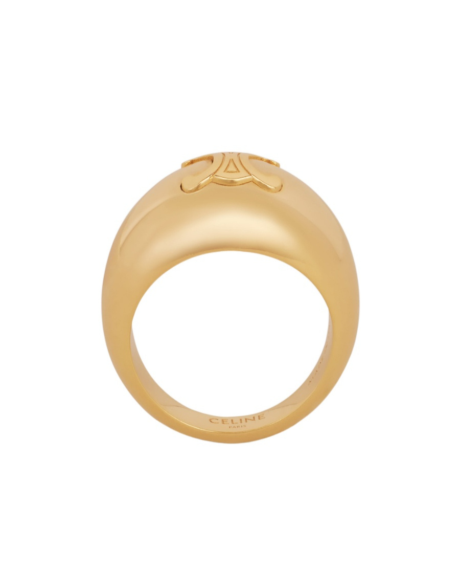 Celine Triomphe Gold Decorated Brass Large Ring In Yellow