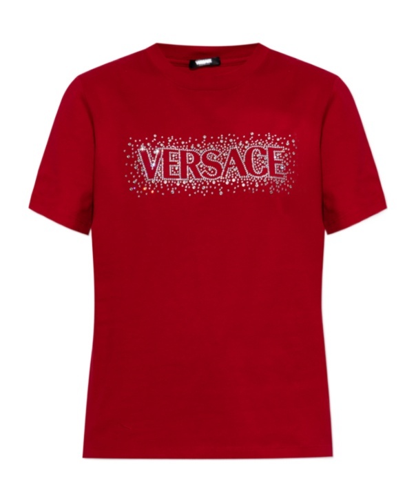 Versace Embellished Logo Crewneck T-shirt In Red