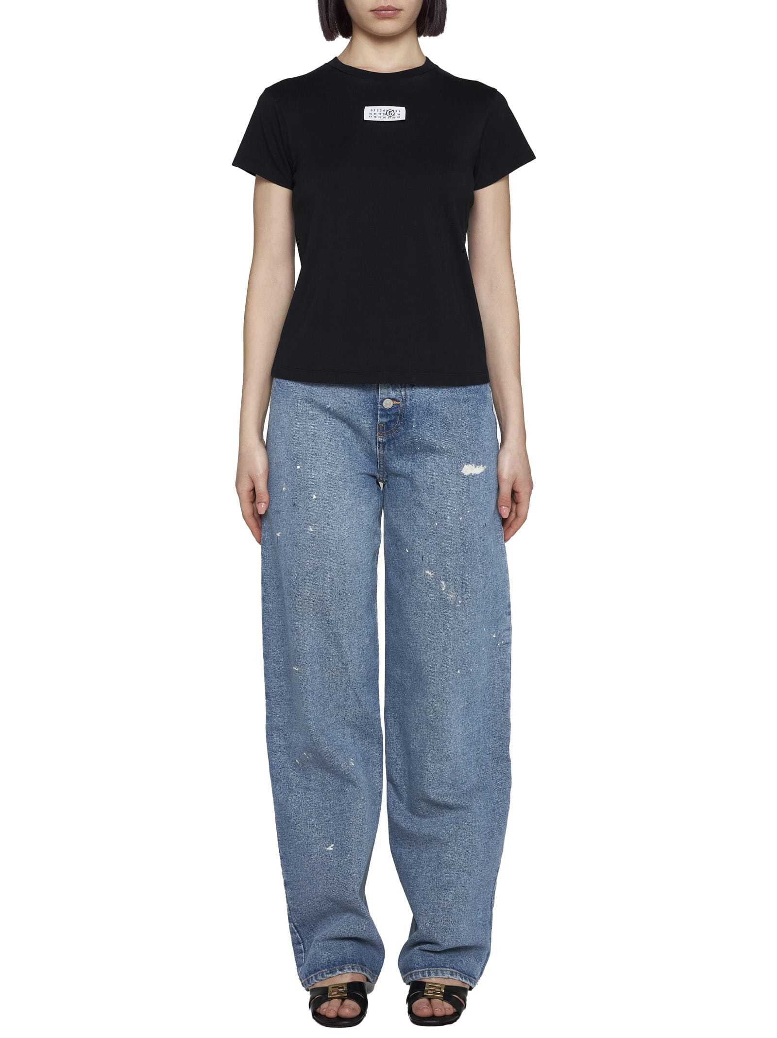 Mm6 Maison Margiela Crewneck T-shirt With Rectangular Applique And Design In Black