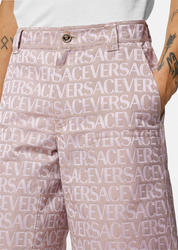 Versace Allover-jacquard Bermuda Shorts In Nude