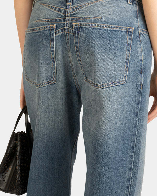Shop Alaïa Multi-pocket Denim Trousers In Blue