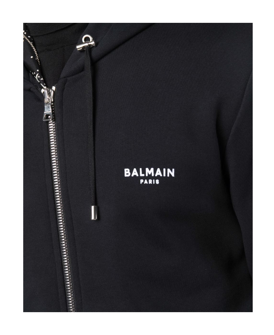 Shop Balmain Black Cotton Sweatshirt With Small Flocked White  Logo