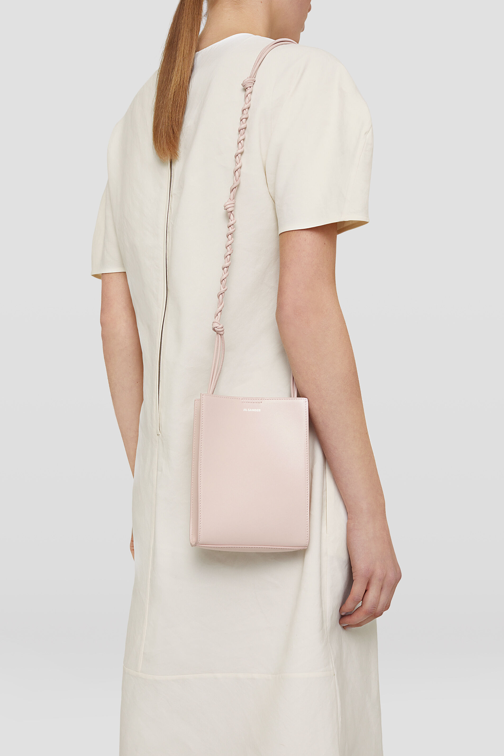 Jil Sander White Embossed Crocodile Effect Shoulder Bag In Pink