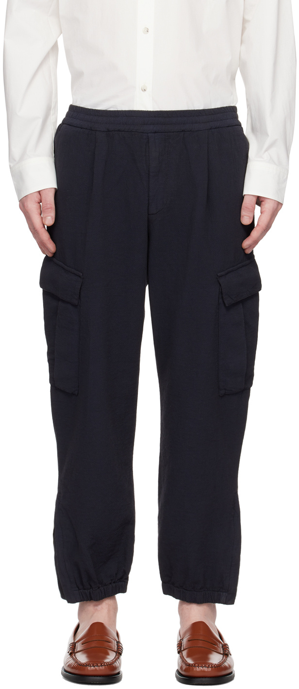 Barena Venezia Navy Rambagio Crespon Trousers In Black