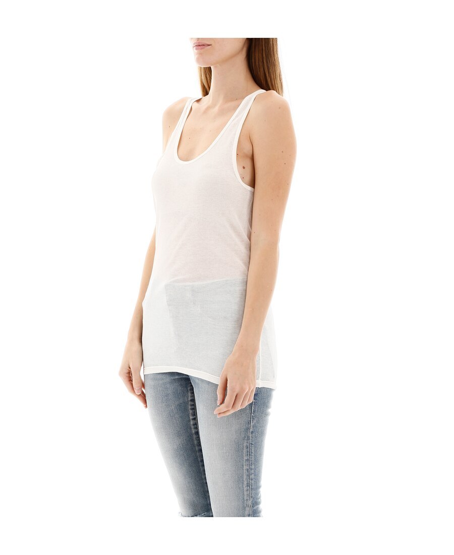 Saint Laurent Ribbed Scoop Neck Top In White
