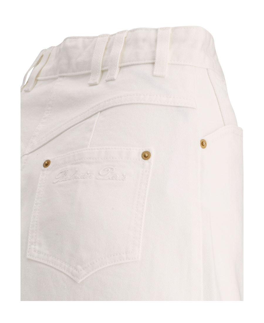 Balmain Trapeze Western Denim Mini Skirt In White