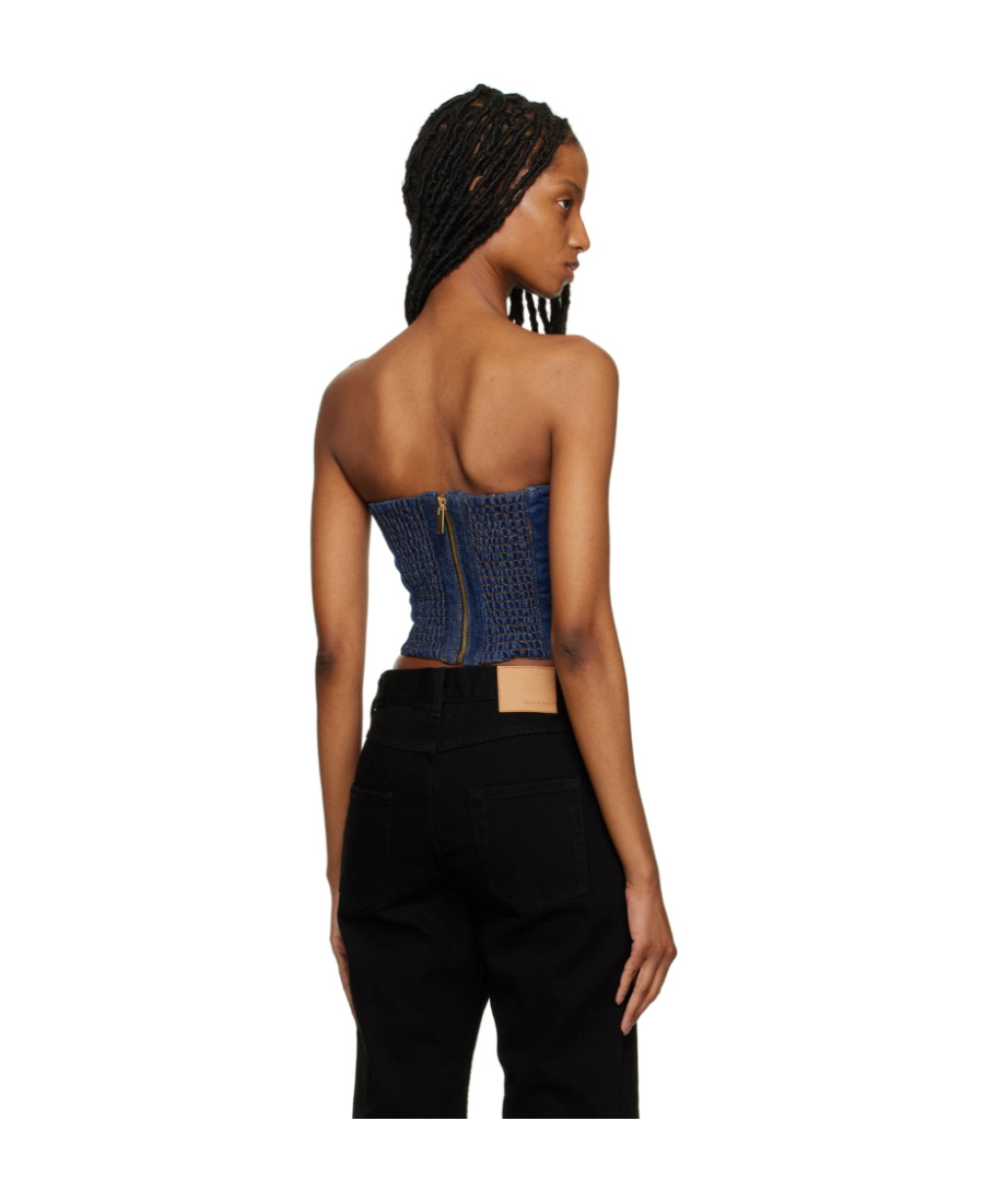 Shop Magda Butrym Denim Corset Top In Black