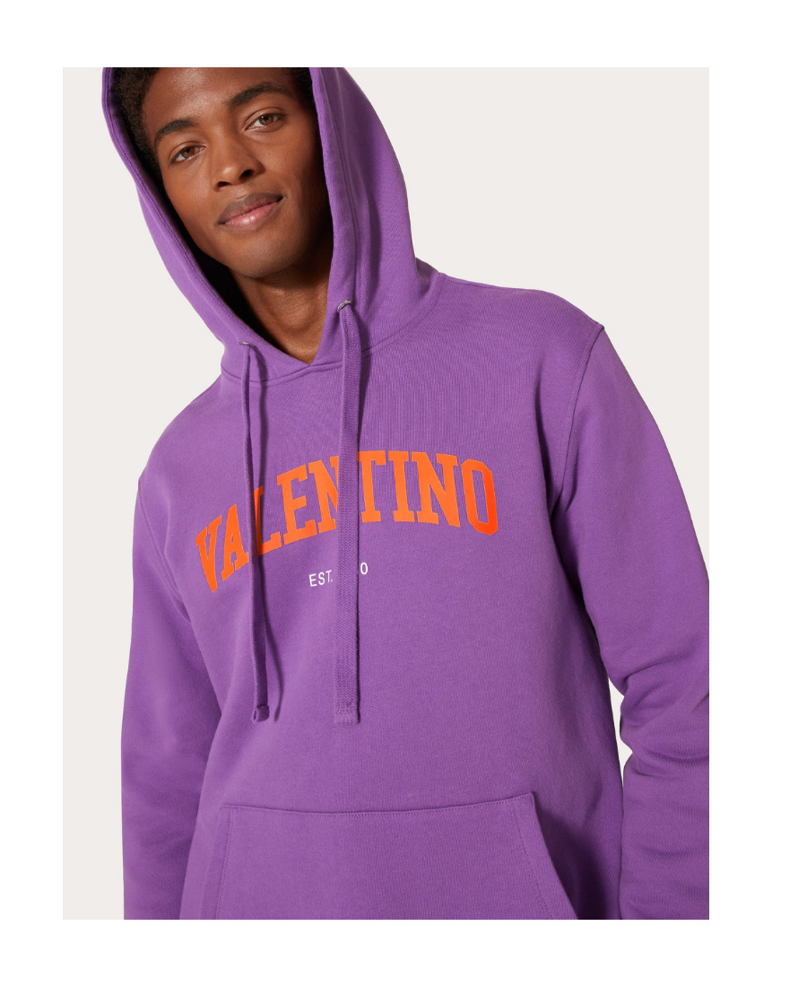 Valentino Logo-print Cotton Hoodie In Purple