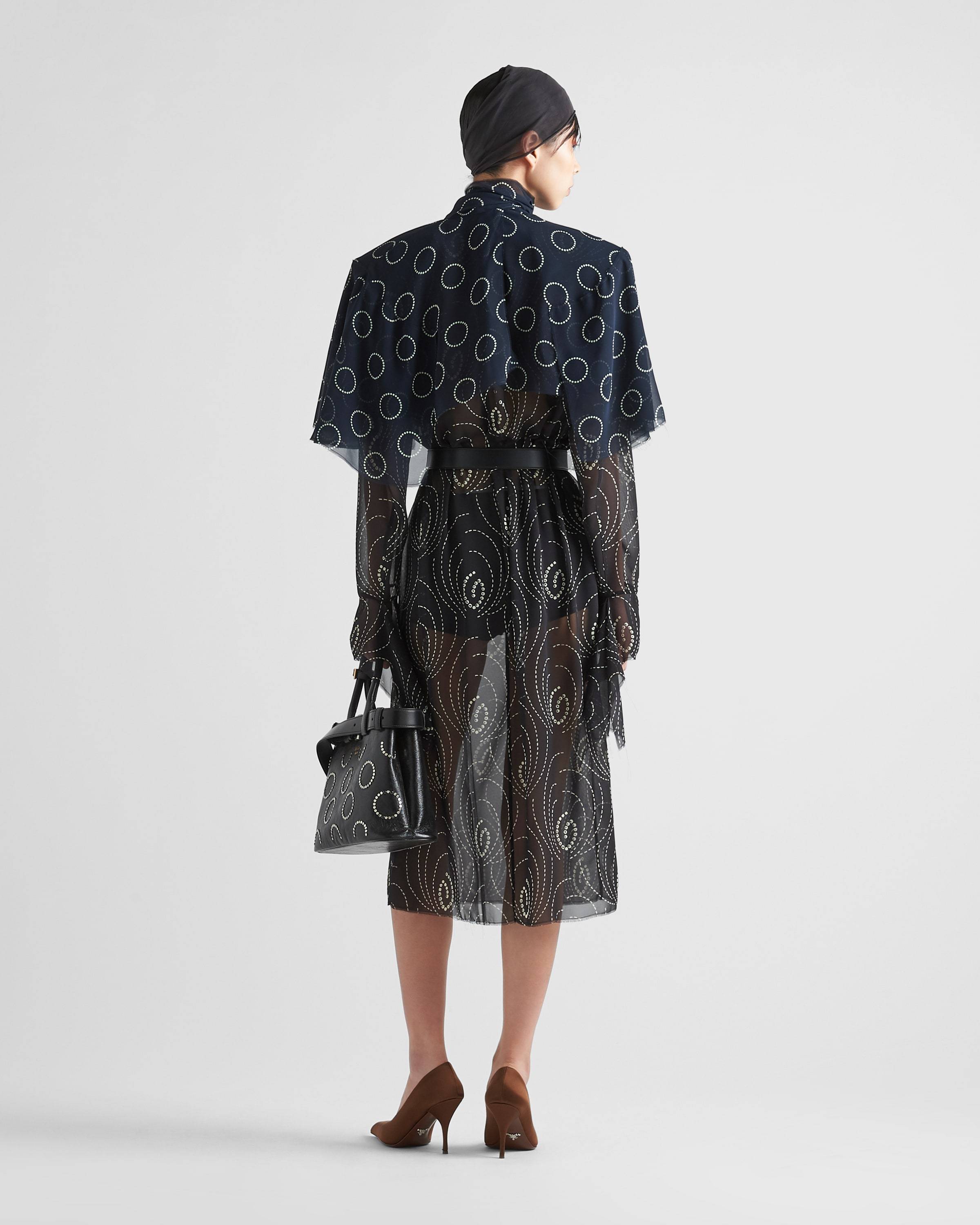 Prada Printed Georgette Dress In Black