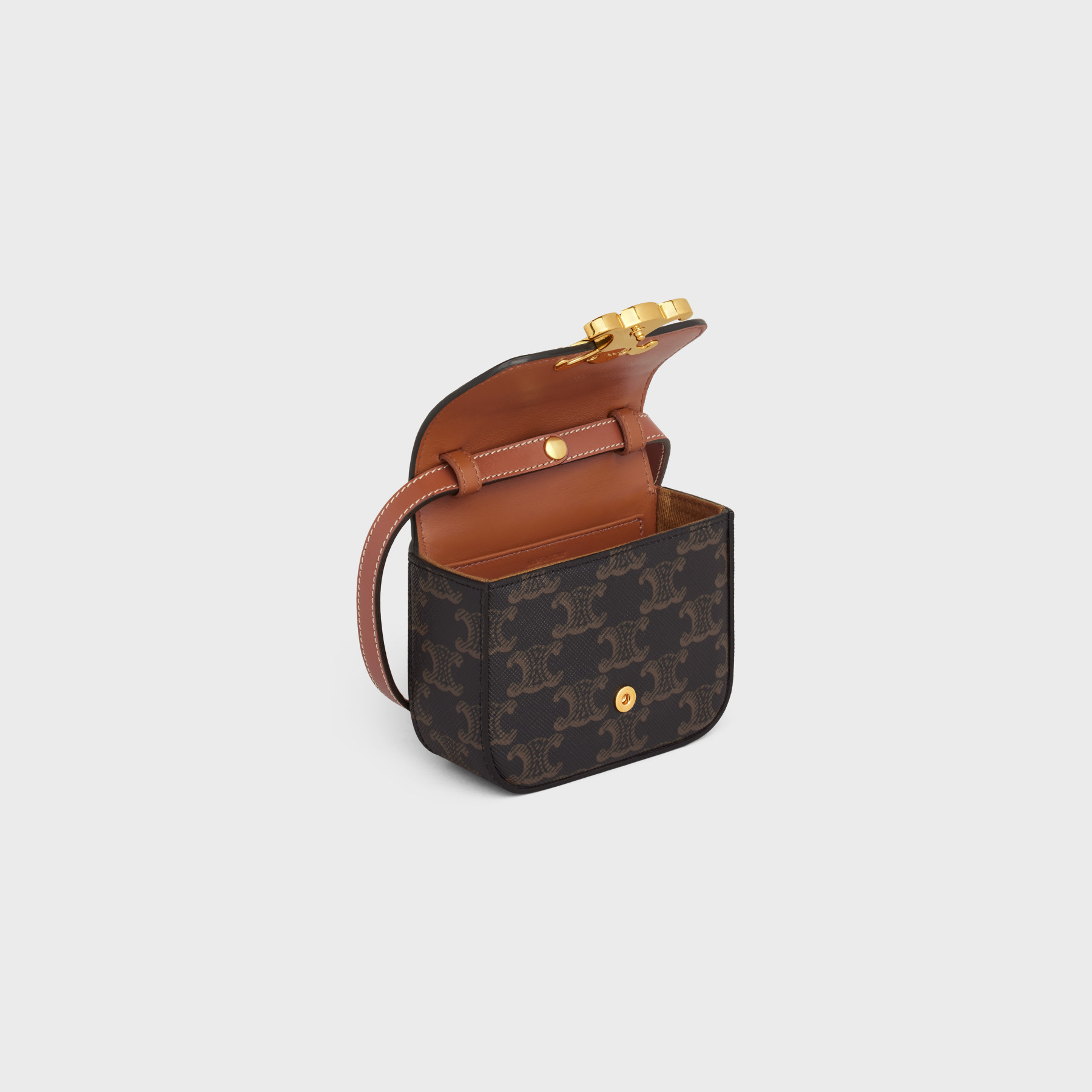 Celine Triomphe Canvas And Calfskin Mini Claude Bag In Brown