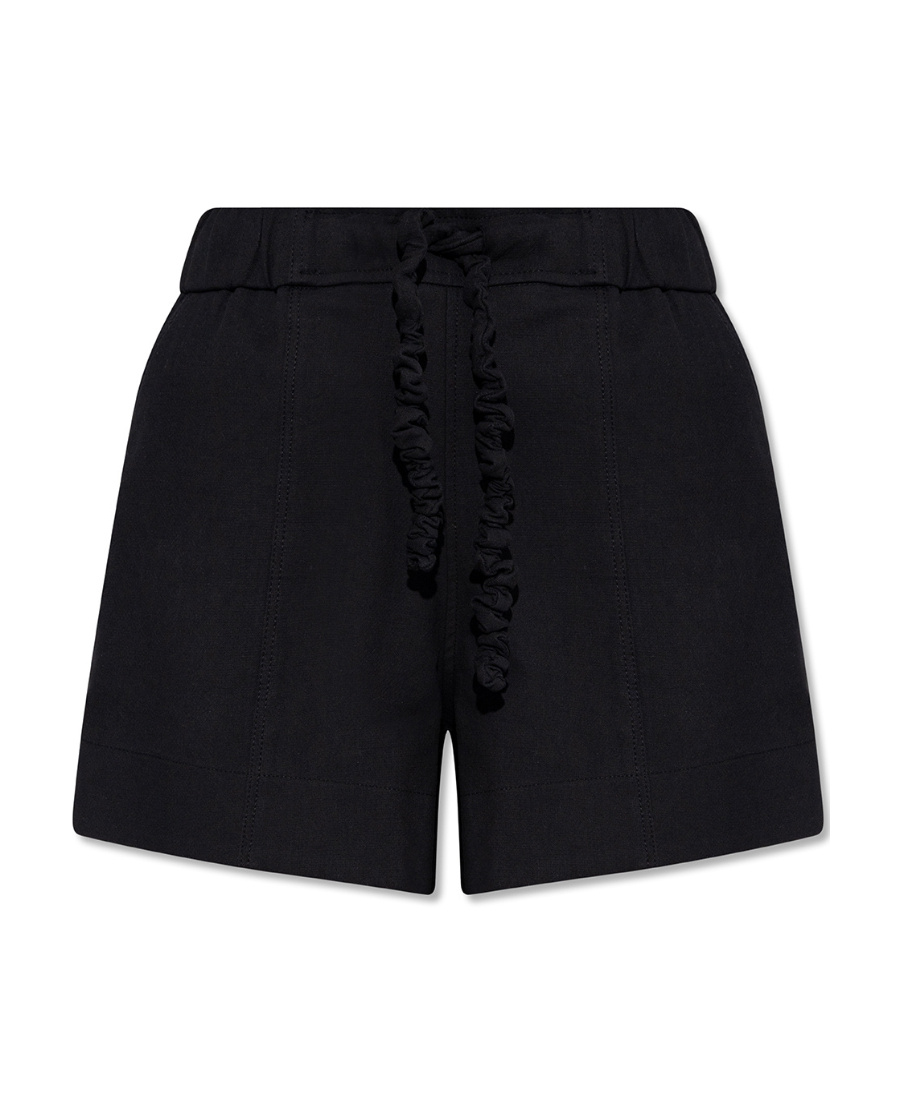 Ganni Crinkled Drawstring-detail Shorts In Black