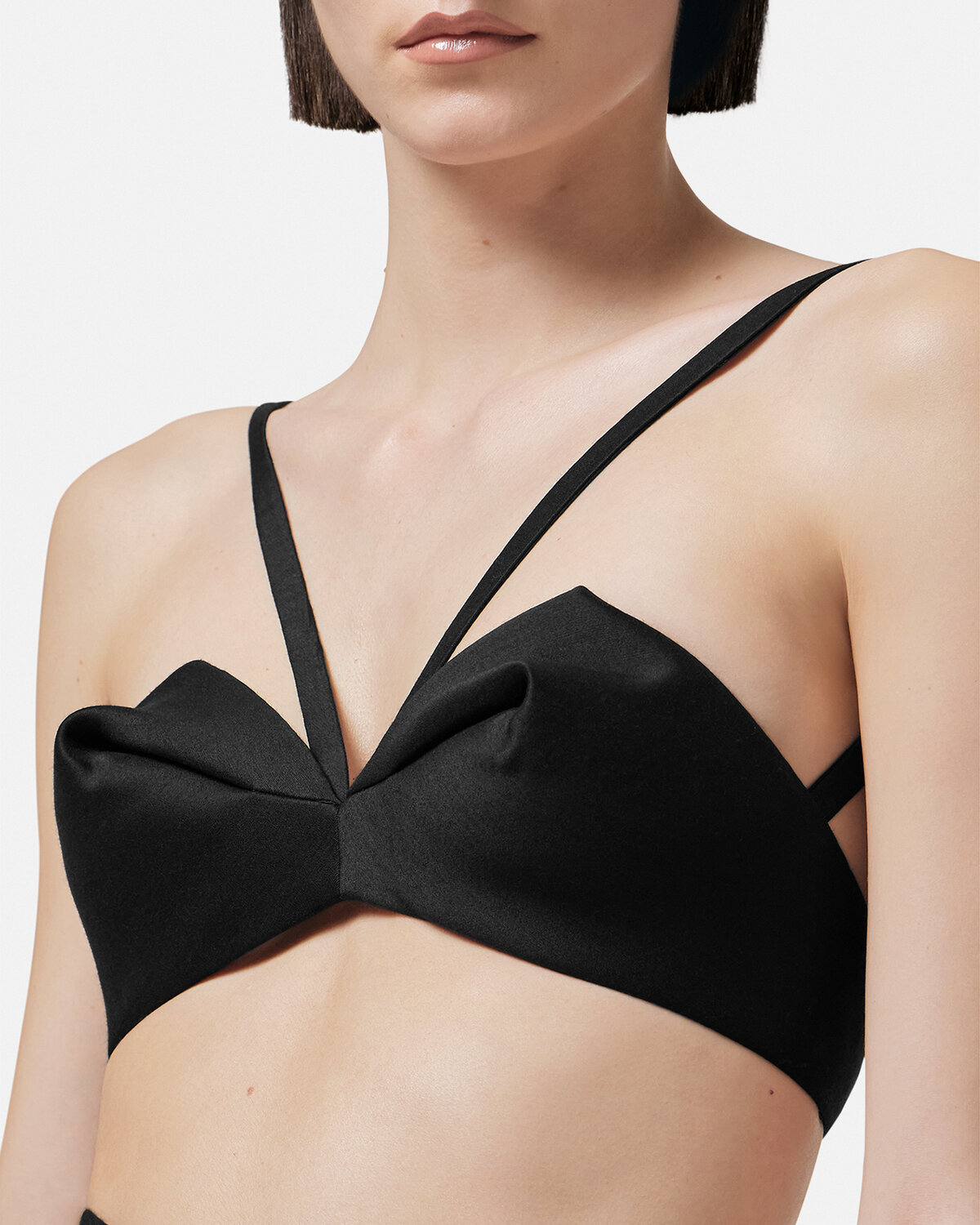 Versace Folded Wool-silk Bustier Top In Black