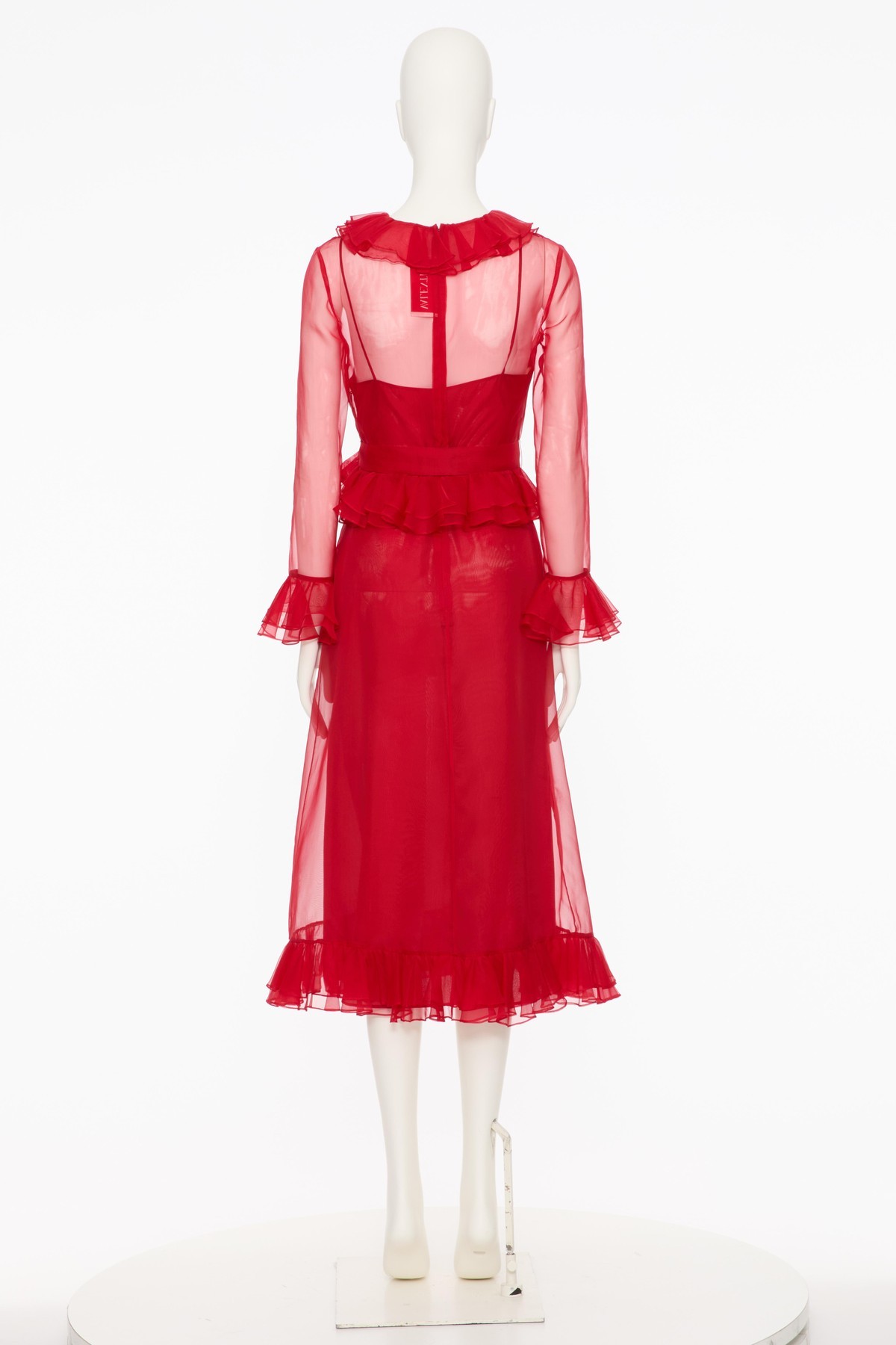 Valentino Womens Paris V-neck Ruffle-trim Silk Midi Dress In Red