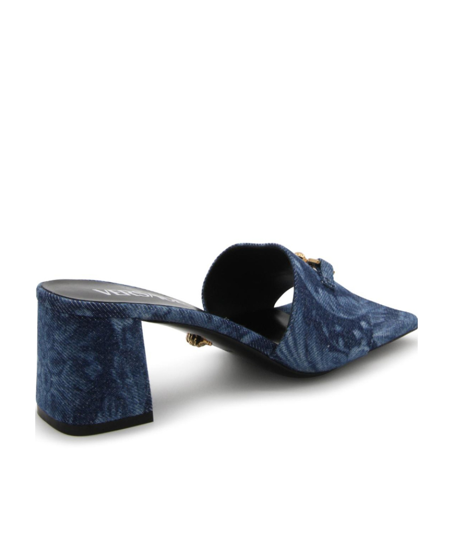 Versace 55mm Denim Mules In Blue
