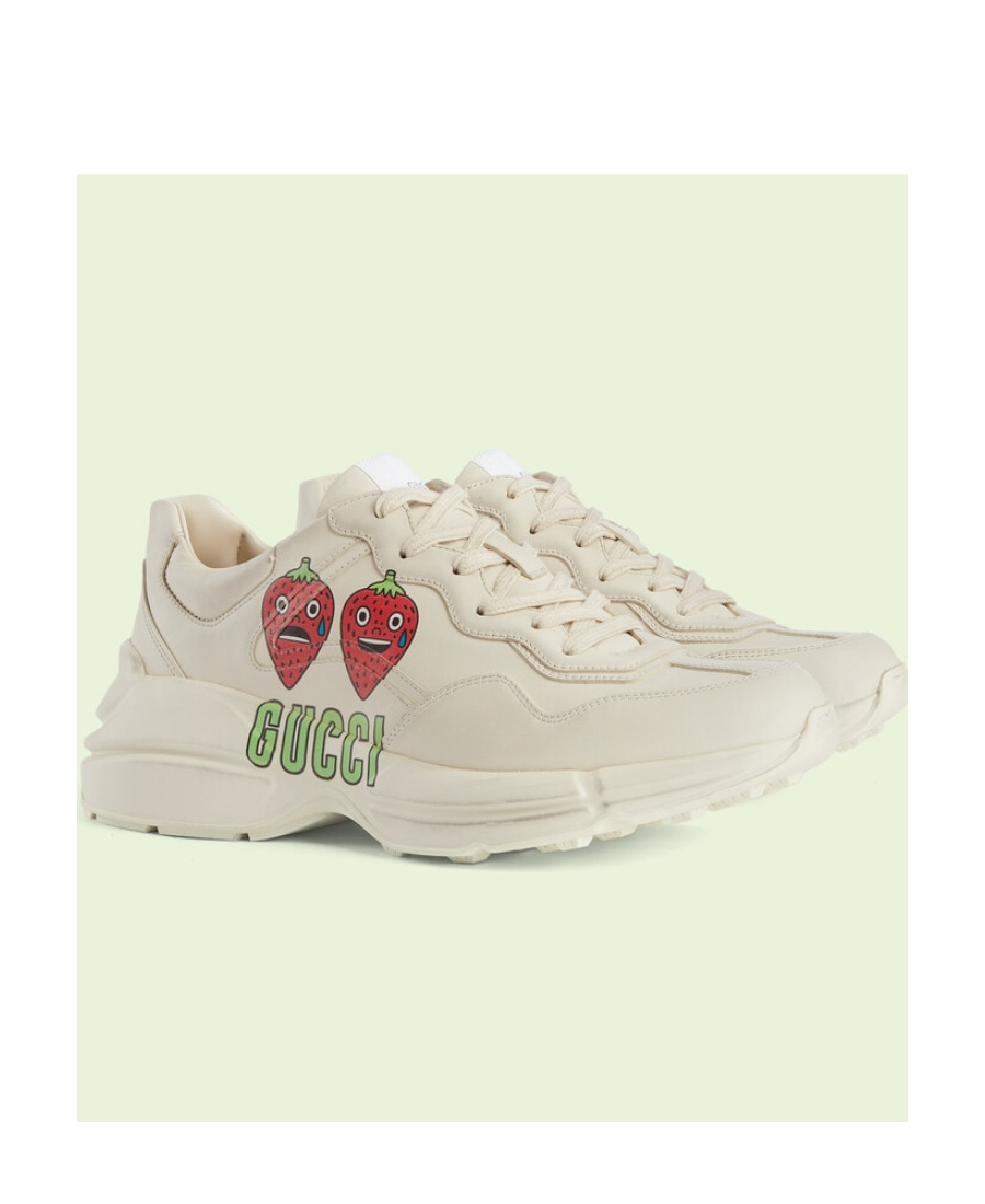 Gucci Rhyton Series Strawberry Printed Casual Sports Shoes In White