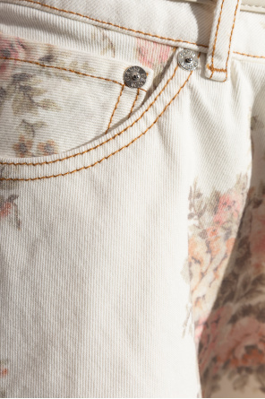 Ganni Women Floral Print Denim Miniskirt In Neutral