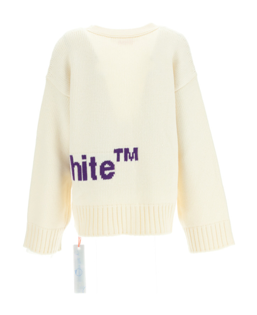 Off-white Logo-intarsia Knit Cardigan In White