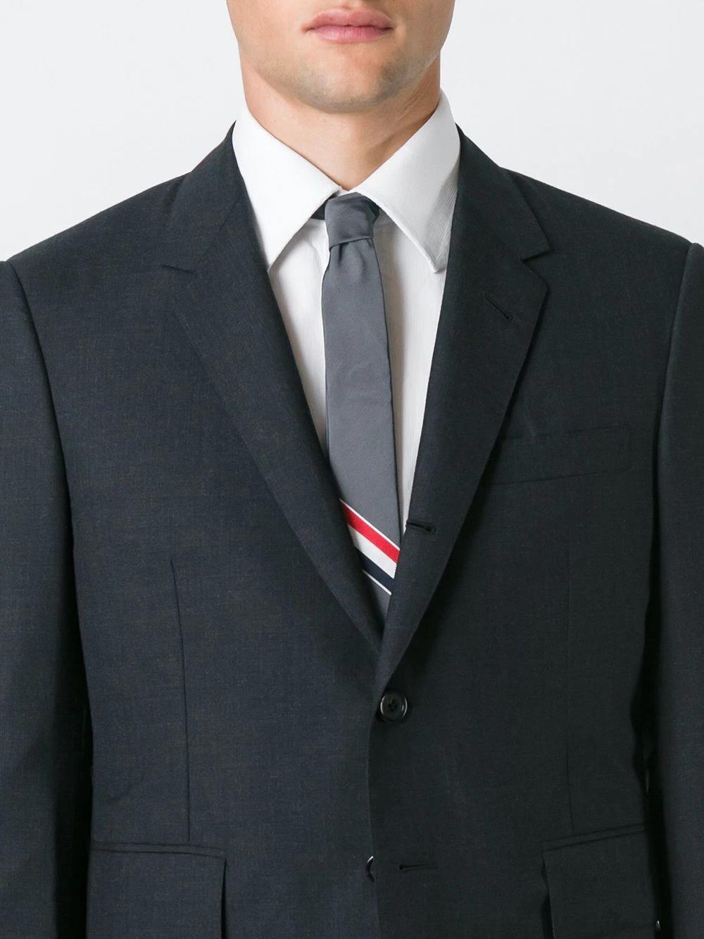 Thom Browne Rwb Stripe-jacquard Pointed-tip Tie In Gray