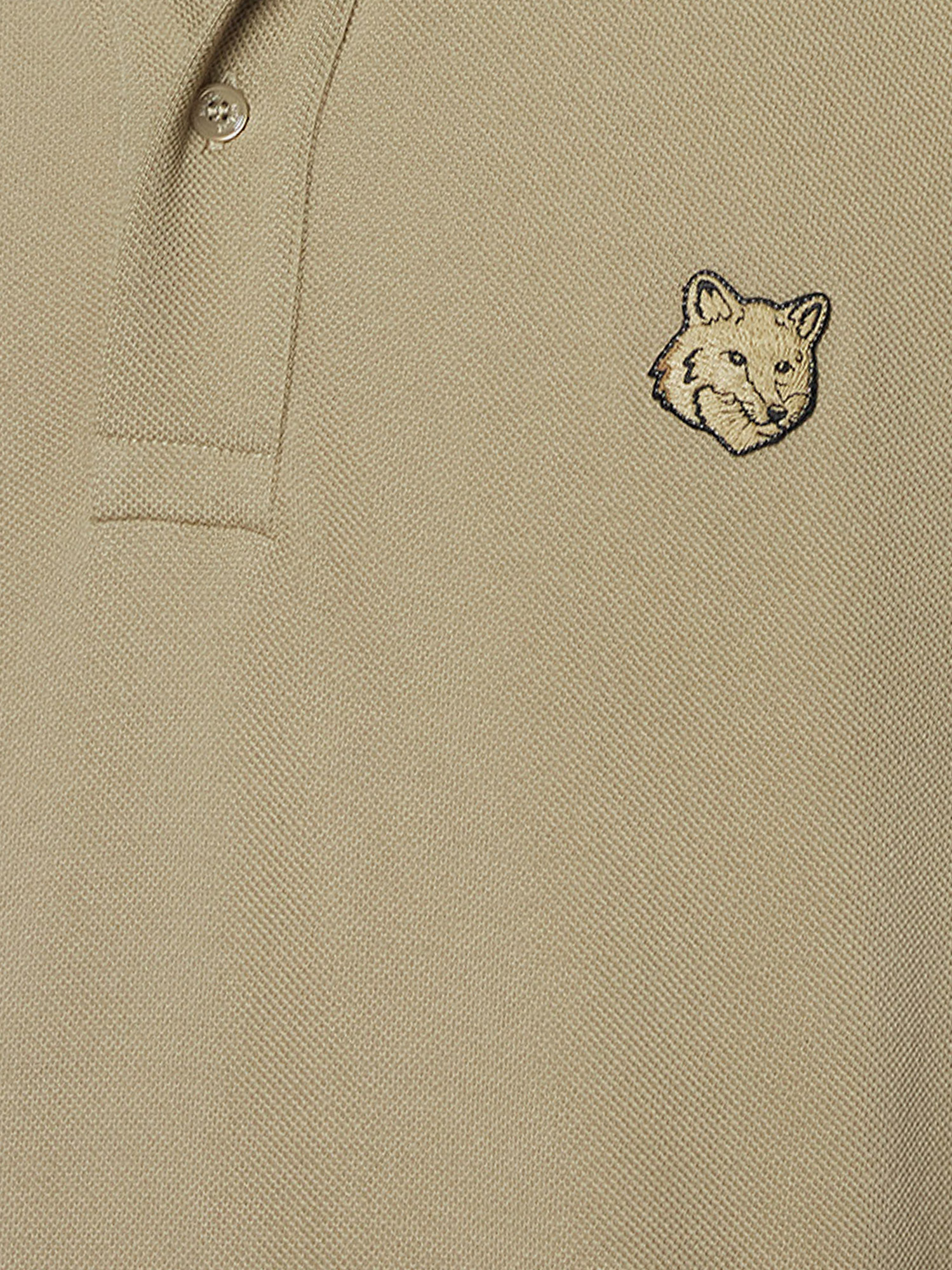 Maison Kitsuné Cotton Polo Shirt With Iconic Logo Patch In Nude
