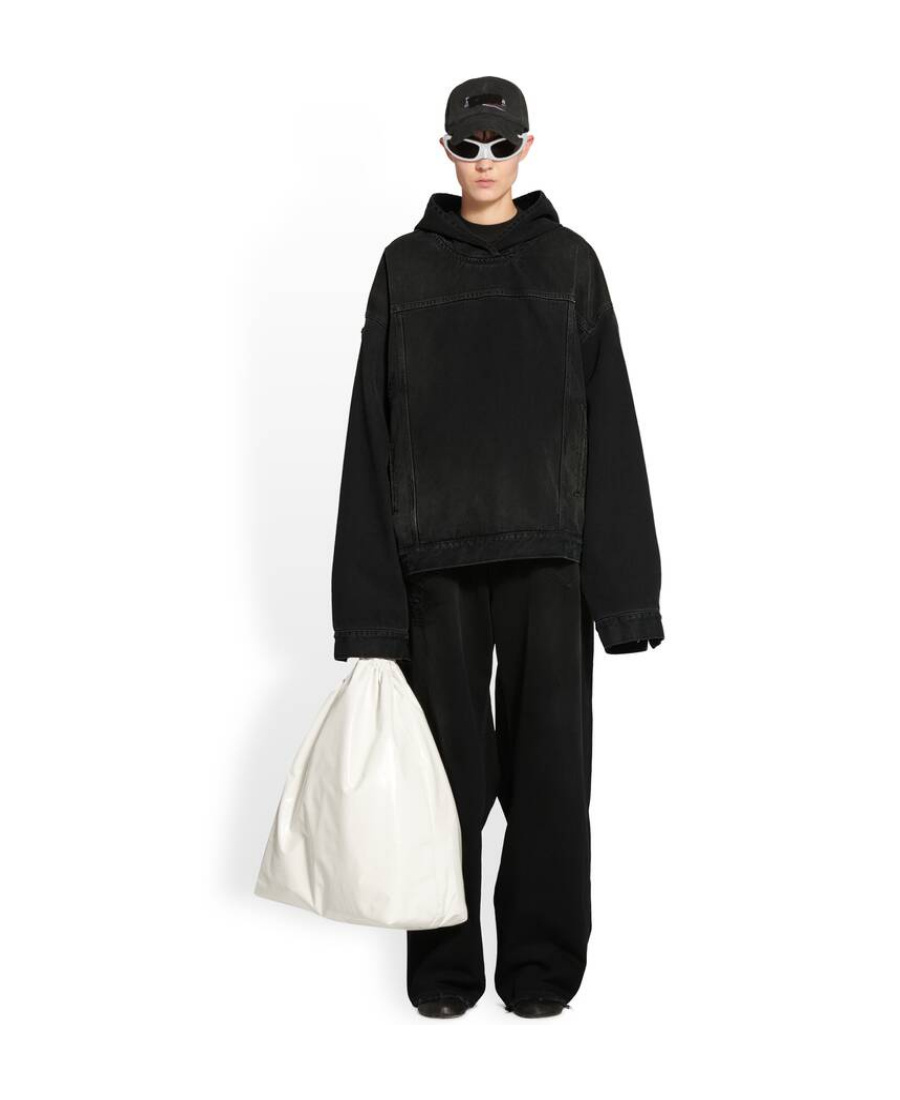 Balenciaga Matte-effect Denim Hoodie In Black