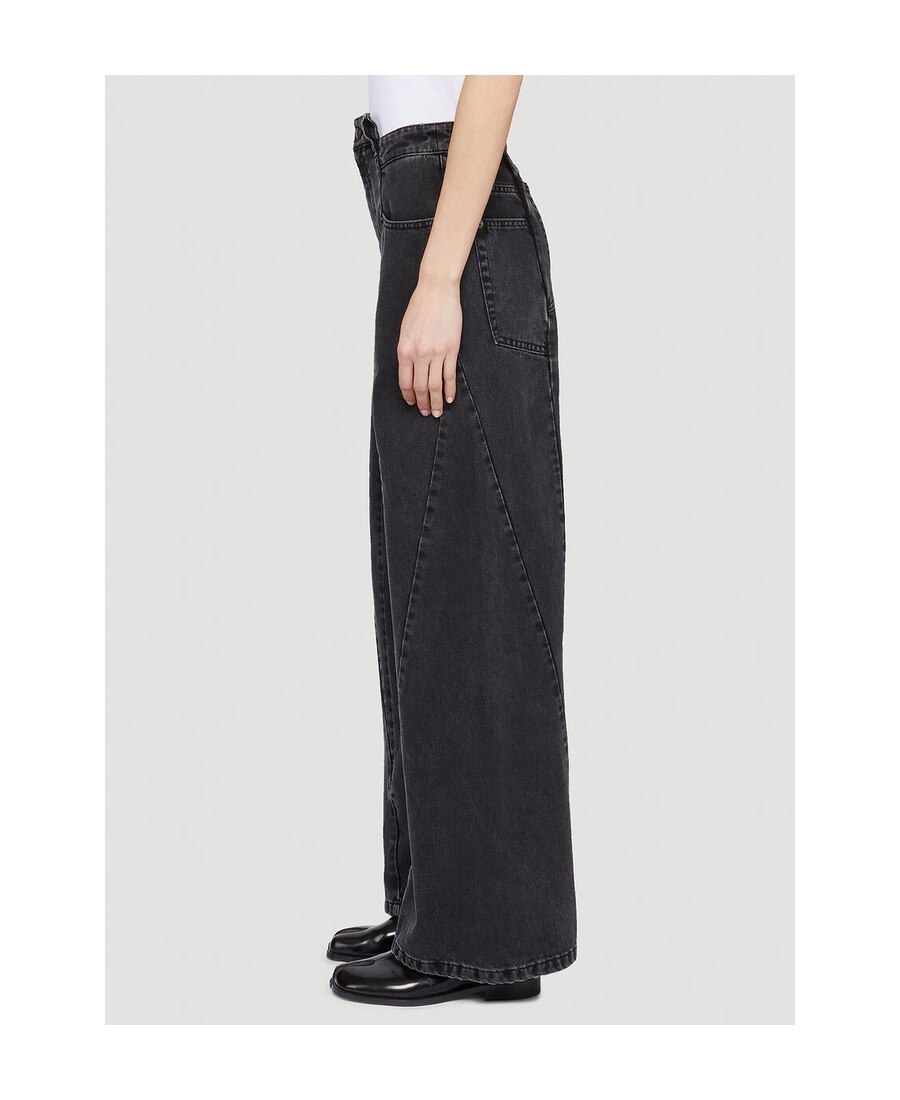 Maison Margiela Black Jeans With Wide Leg And Four-stitch Moniker Logo In Denim Woman In Black