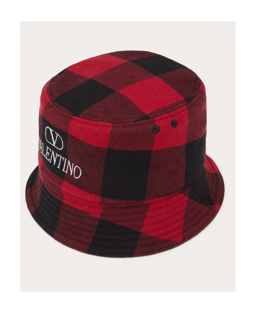 Valentino Logo-embroidered Checked Bucket Hat In Brown