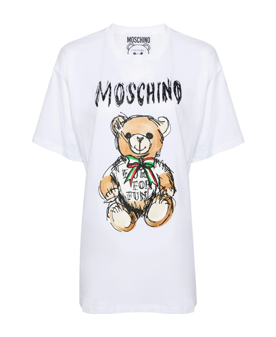 Moschino Hand Drawn Teddy Bear Logo T-shirt In White