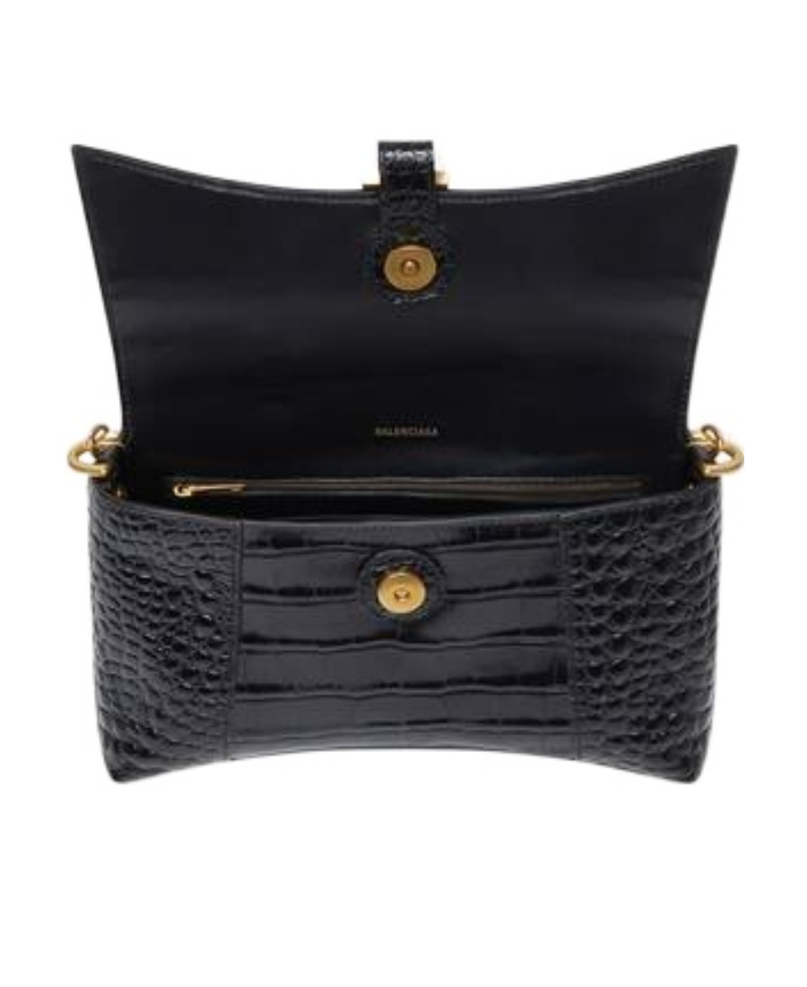 Balenciaga Downtown Xs Crocodile-embossed Shoulder Bag In Black