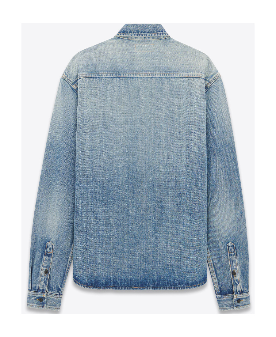 Saint Laurent Trouville Logo-embroidered Denim Shirt In Blue