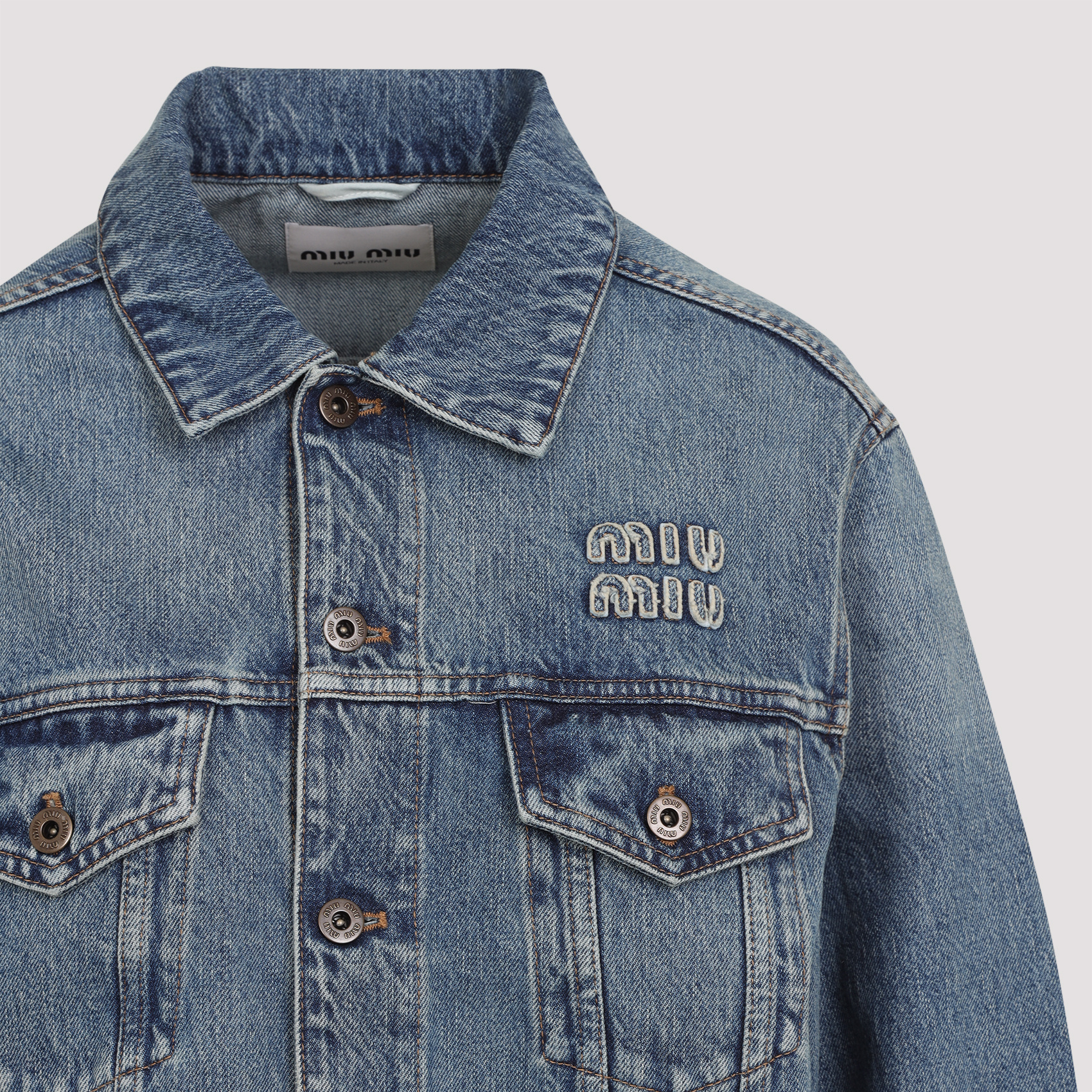 Miu Miu Denim Jacket With Frontal Logo In Blue
