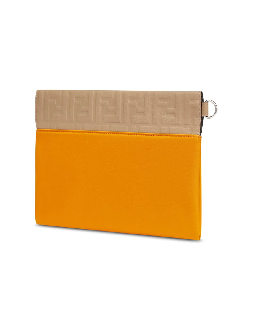 Fendi Logo Zipper Clutch In Orange