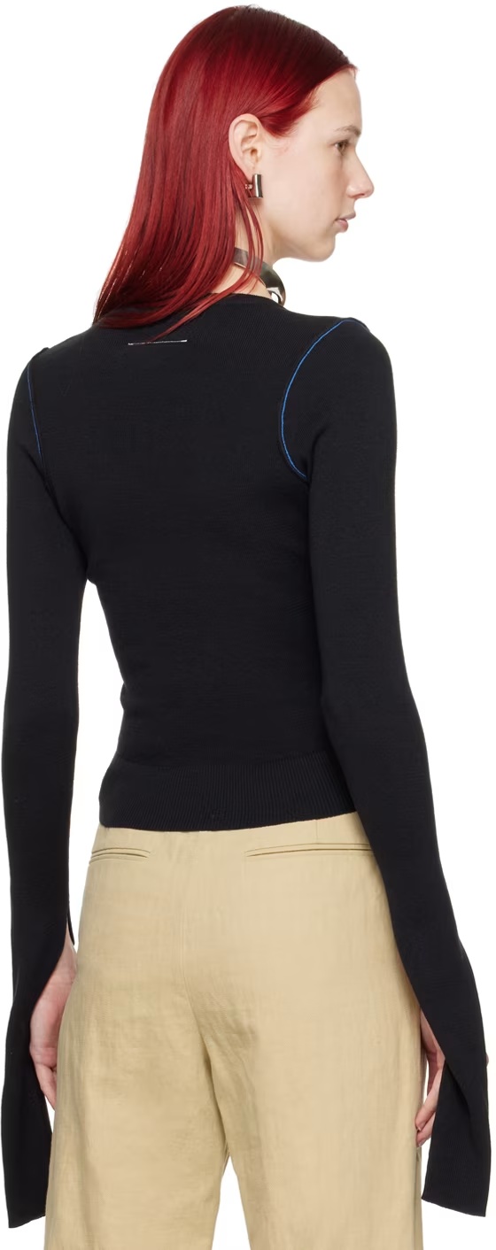 Shop Mm6 Maison Margiela Long-sleeved Round-neck Sweater In Black