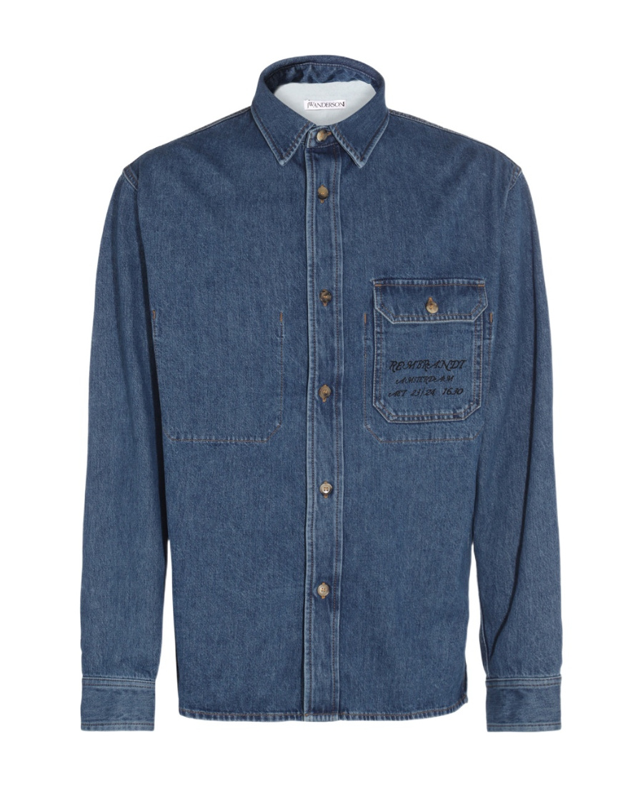 Jw Anderson Man Denim Shirt Blue Size L Cotton In Blue