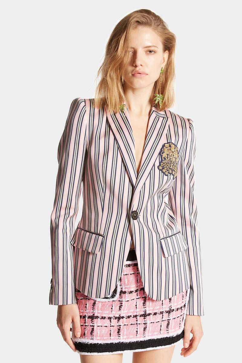 Dsquared2 Striped Jacket With Notched Lapels And Pockets In Gray