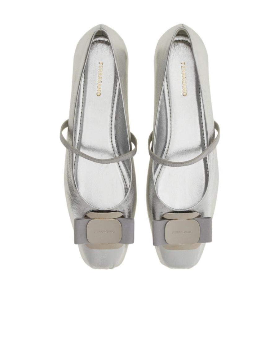 Ferragamo Zina Silver Ballerinas In White
