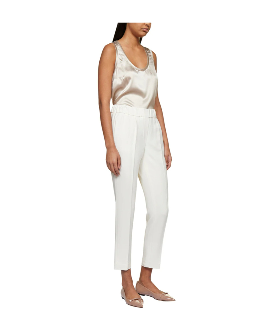 Brunello Cucinelli Beige Elastic Cady Trousers In White