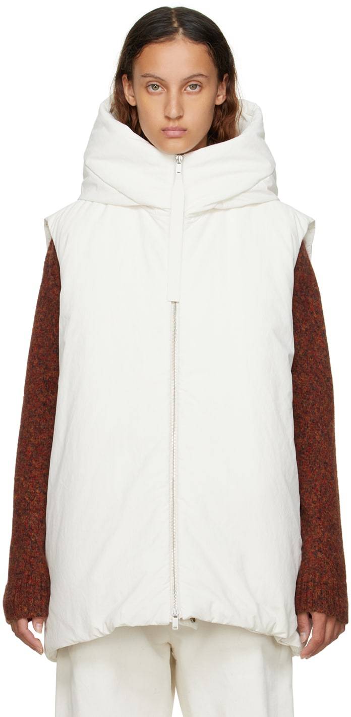 Jil Sander Zippered Hooded Down Vest In White