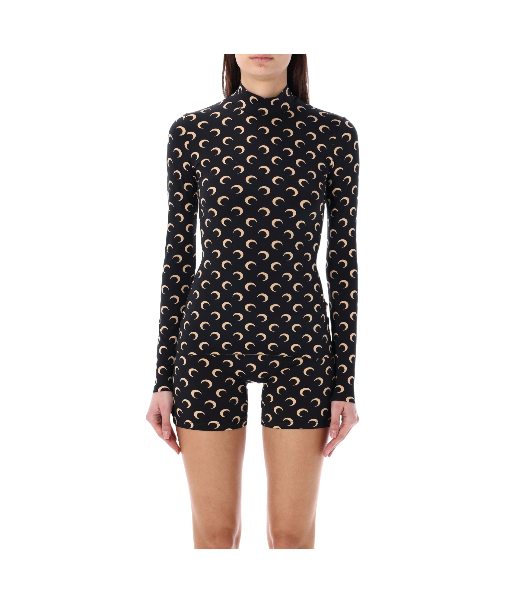 Marine Serre Regenerated All Over Moon Jersey Second Skin Top Clothing In Black